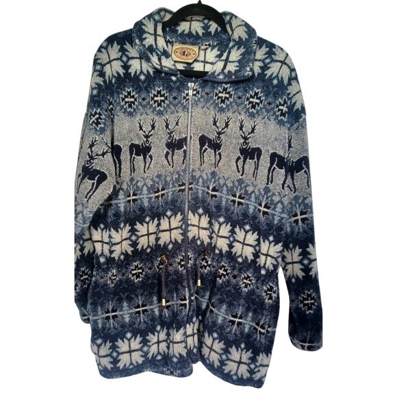 VTG County Clothing Co. Full-Zip Fleece Jacket Nordic Deer & Snowflake Medium - Picture 1 of 6